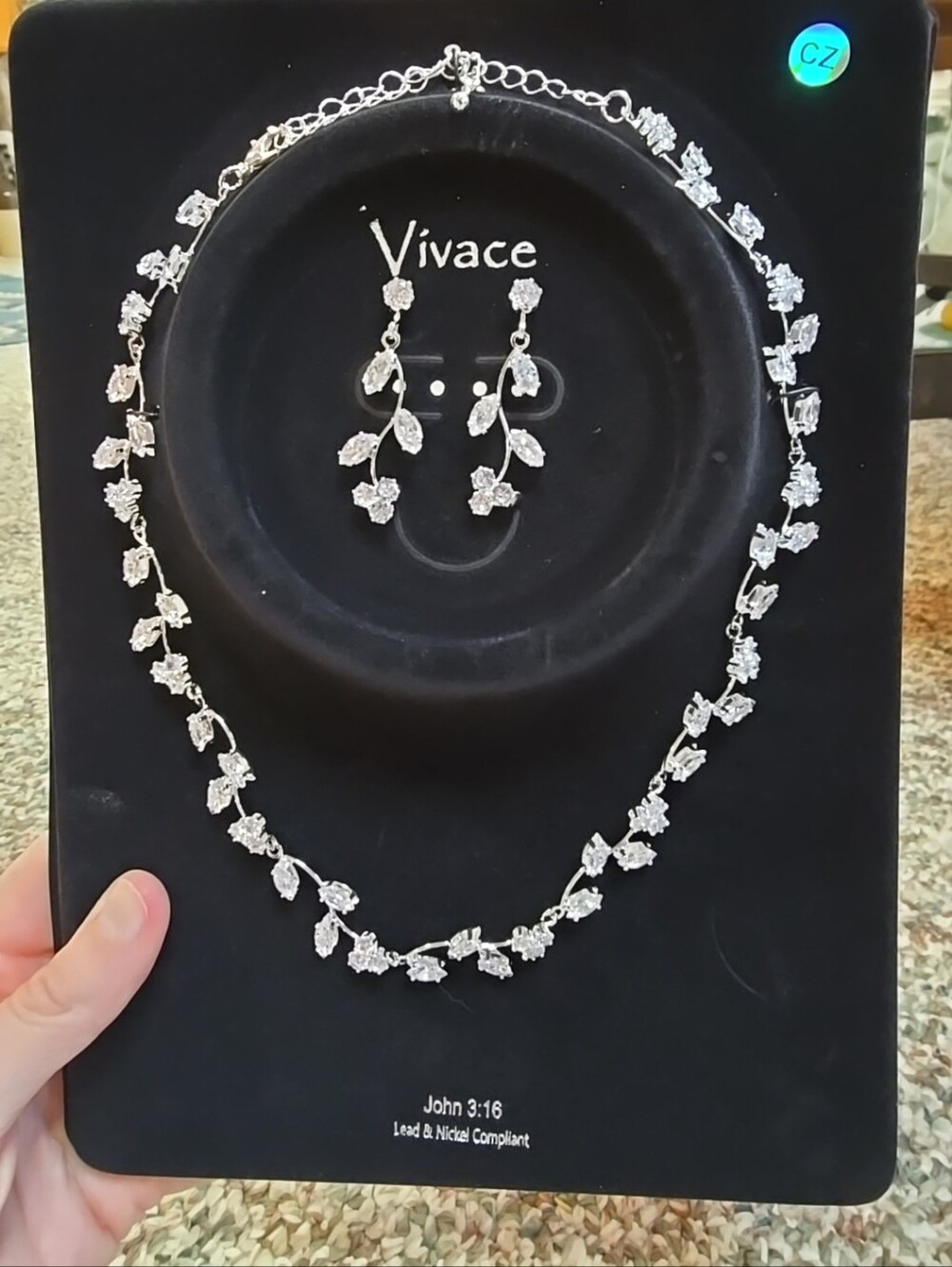 Silver Cubic Zirconia Costume Jewelry Set Prom Pageant Necklace Earrings New